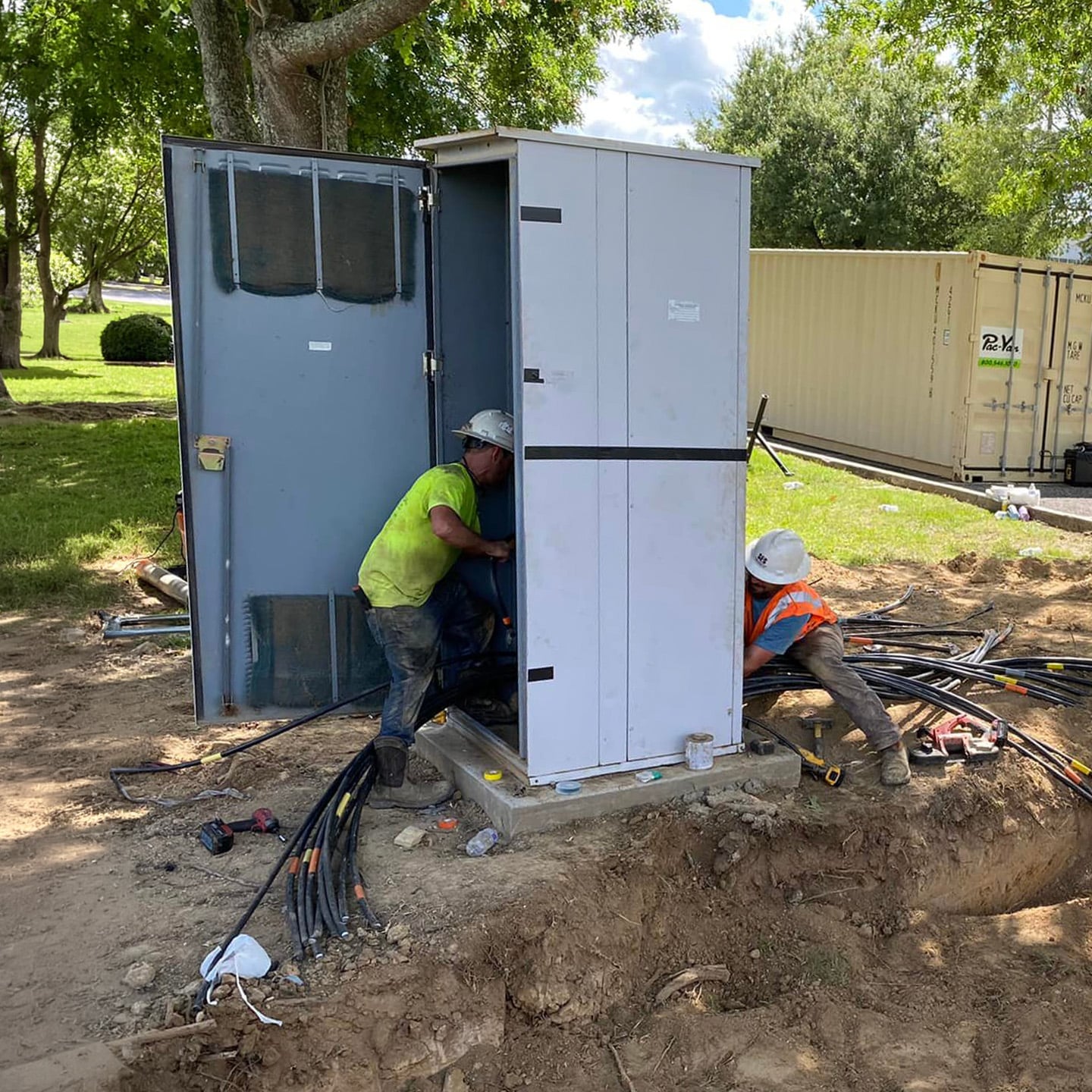 Sorrel Electrical electricians installing new electrical equipment during a facility modernization project.